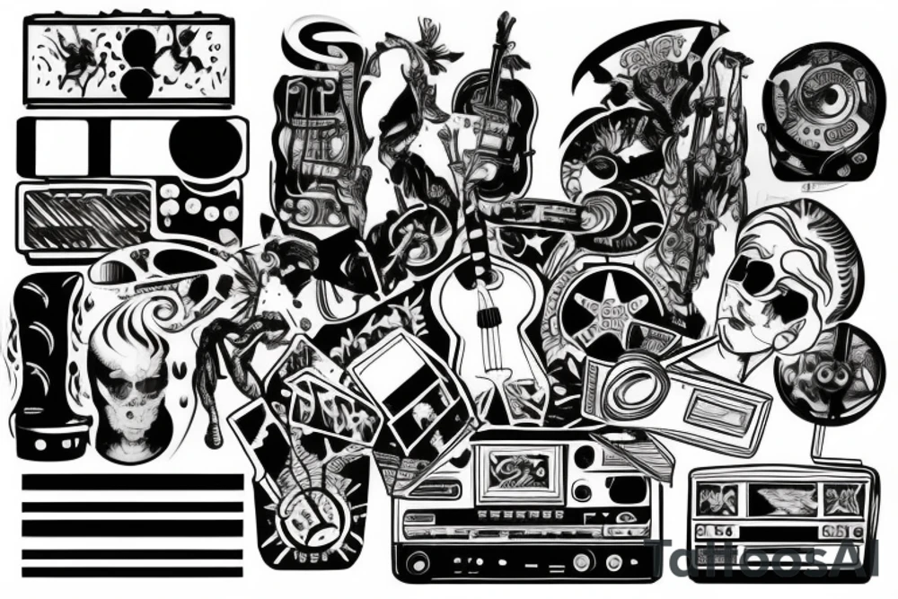 Blend of Movies and Music tattoo idea