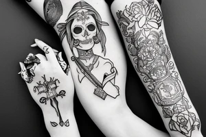 Slavic goddess Mara holding a skull in her hands tattoo idea