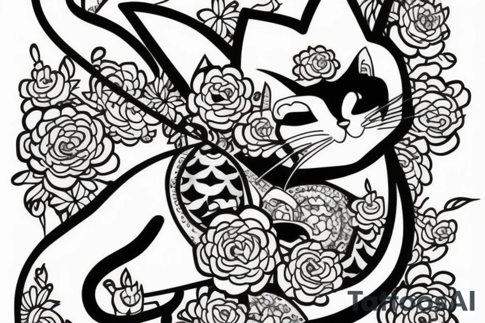 Japanese cat making tattoo for another Japanese cat tattoo idea