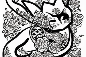 Japanese cat making tattoo for another Japanese cat tattoo idea