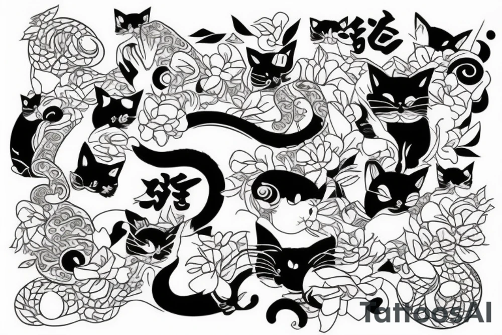 Japanese cat making tattoo for another Japanese cat tattoo idea