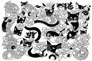 Japanese cat making tattoo for another Japanese cat tattoo idea
