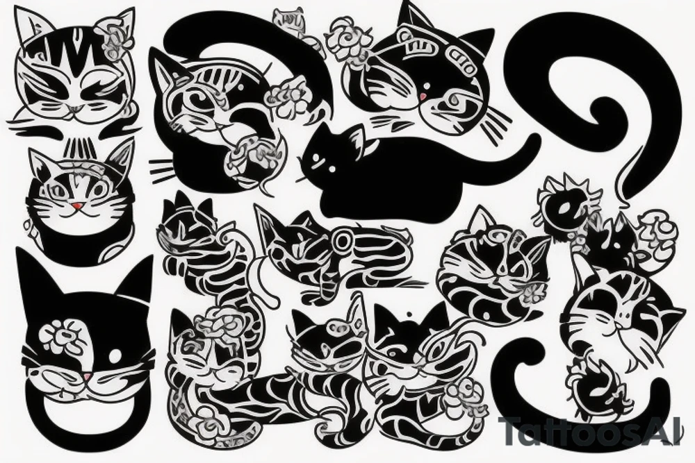 Japanese cat making tattoo for another Japanese cat tattoo idea
