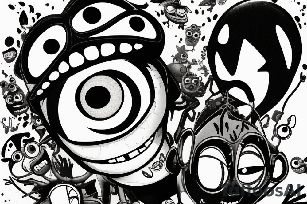 Mike Wazowski takes an eye off a three-eyed alien from Toy Story tattoo idea