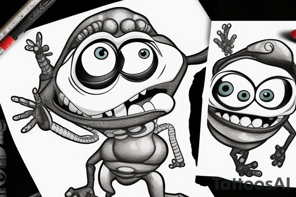 Mike Wazowski takes an eye off a three-eyed alien from Toy Story tattoo idea