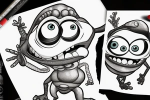 Mike Wazowski takes an eye off a three-eyed alien from Toy Story tattoo idea