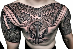 Aztec ruins with full shoulder 3D effect tattoo idea