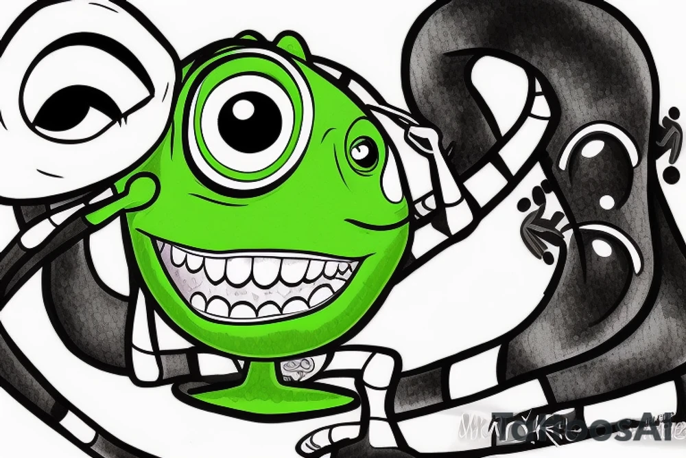 Mike Wazowski takes an eye off a three-eyed alien from Toy Story tattoo idea
