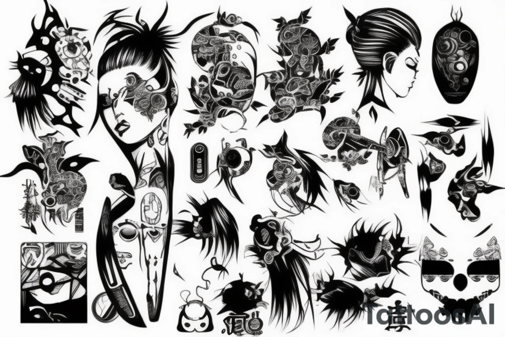 OOQZA, cyberpunk, japanese tattoo idea