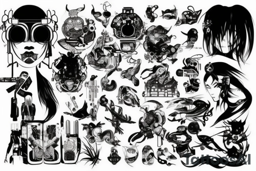 OOQZA, cyberpunk, japanese tattoo idea