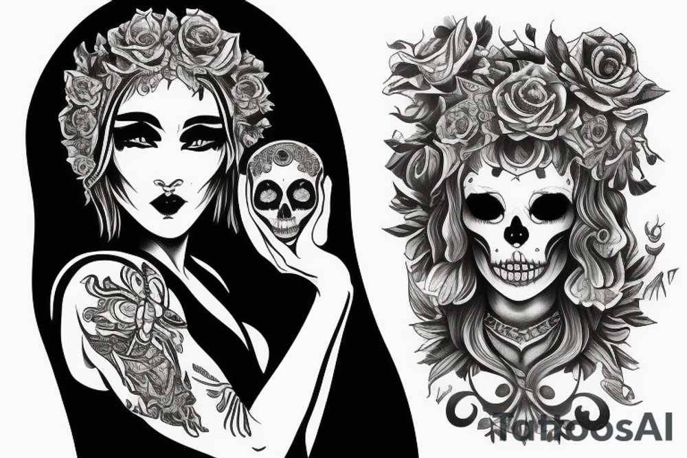 Slavic goddess Mara holding a skull in her hands tattoo idea