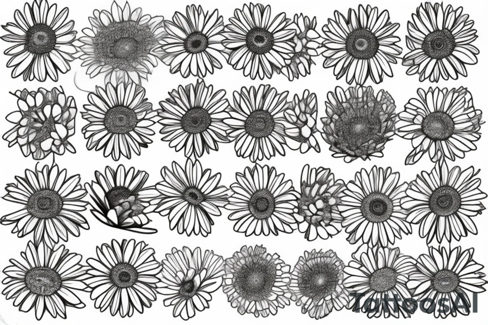 Gerbera or chamomile with fine lines and triangles tattoo idea