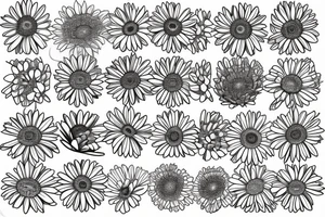 Gerbera or chamomile with fine lines and triangles tattoo idea