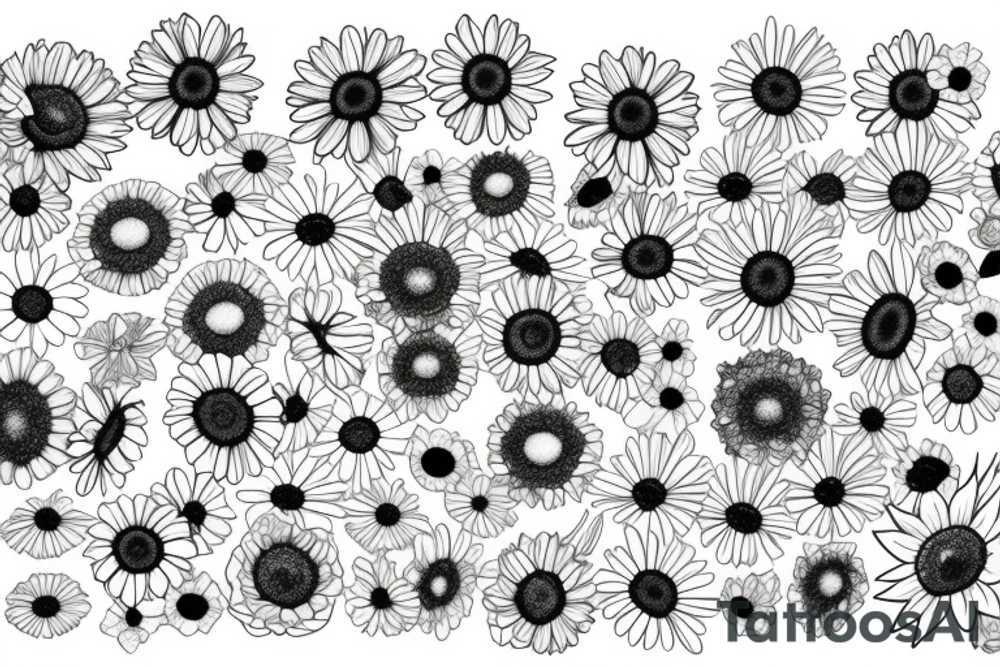Gerbera or chamomile with fine lines and triangles tattoo idea
