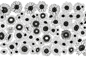 Gerbera or chamomile with fine lines and triangles tattoo idea