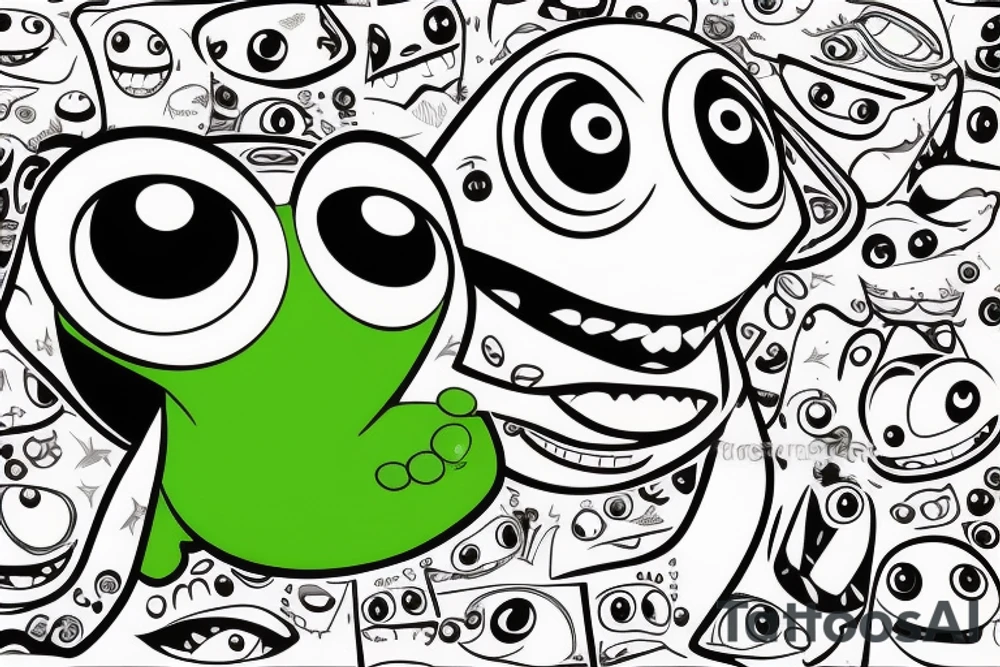Mike Wazowski takes an eye off a three-eyed alien from Toy Story tattoo idea