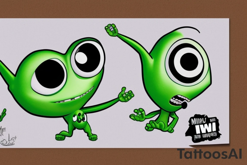 Mike Wazowski takes an eye off a three-eyed alien from Toy Story tattoo idea