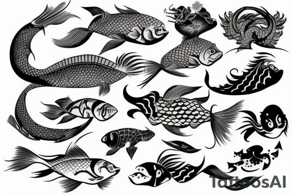 fish, yakuza, upper back tattoo idea
