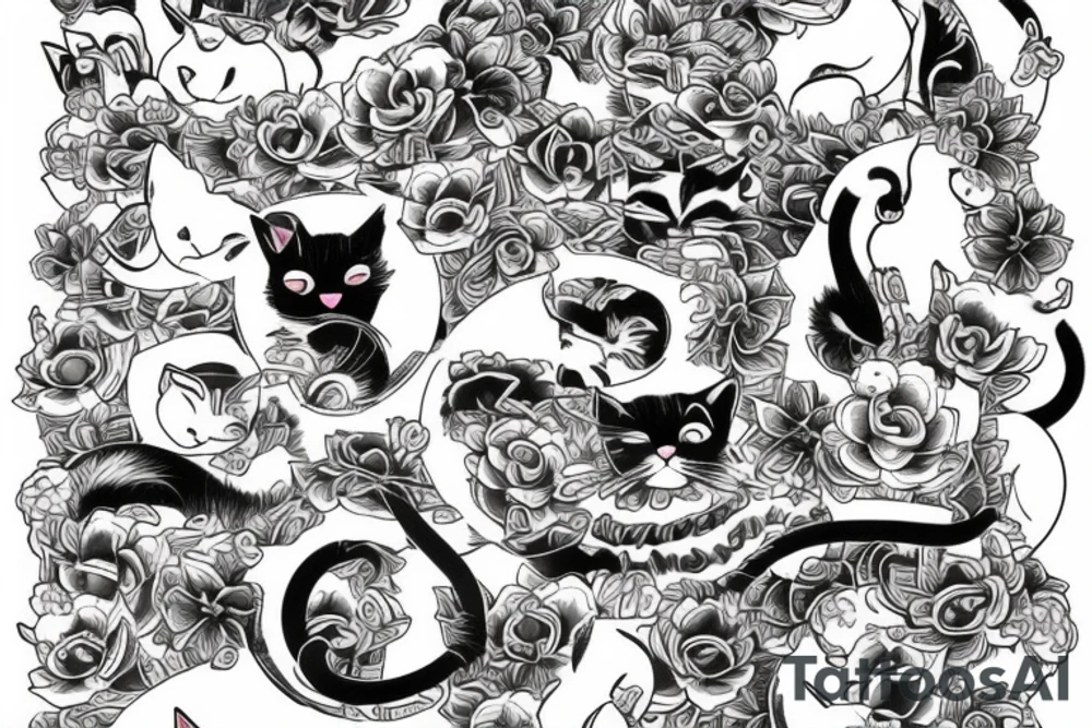 Japanese cat making tattoo for another Japanese cat tattoo idea