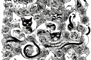 Japanese cat making tattoo for another Japanese cat tattoo idea