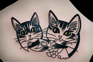 Japanese cat making tattoo for another Japanese cat tattoo idea