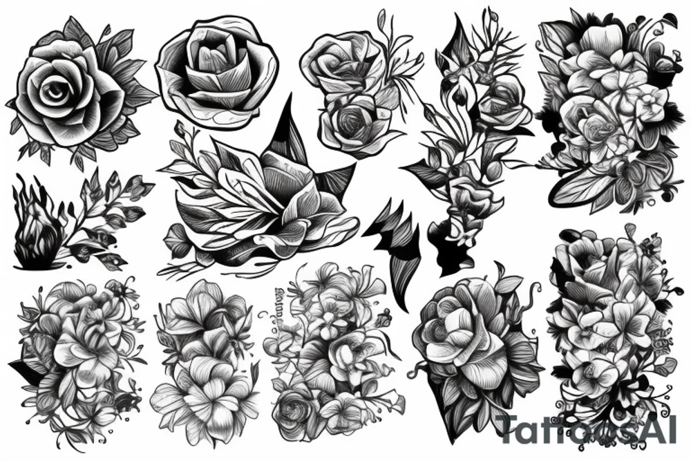 Lightning and flower bounded tattoo idea