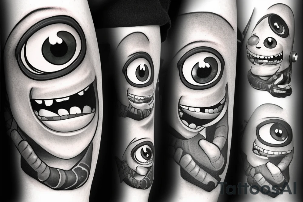 Mike Wazowski takes an eye off a three-eyed alien from Toy Story tattoo idea