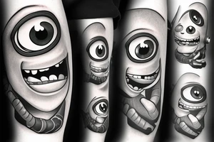 Mike Wazowski takes an eye off a three-eyed alien from Toy Story tattoo idea