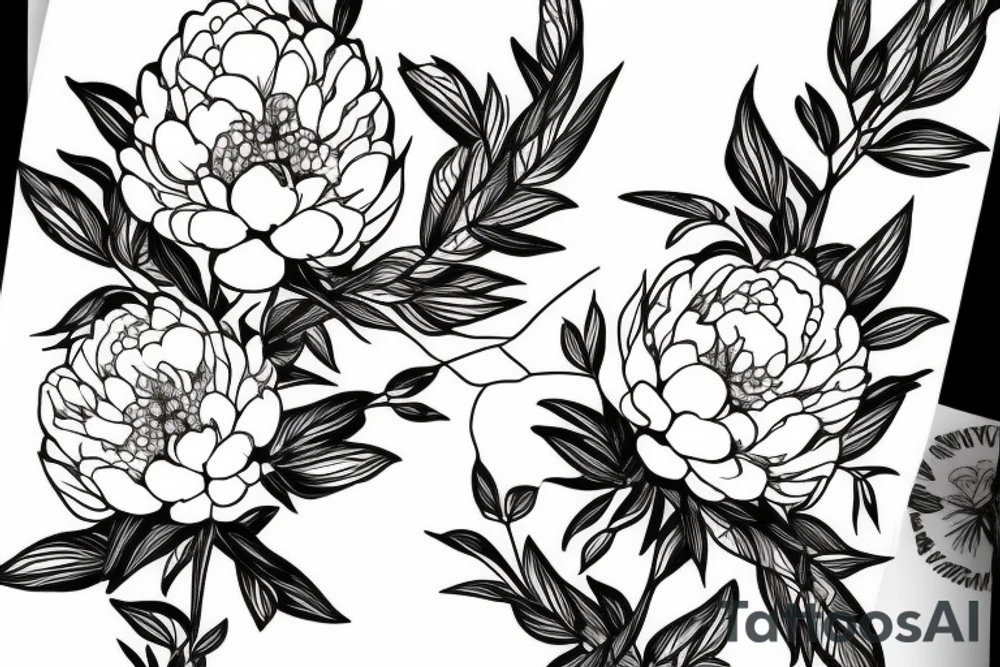 peony, with branches woven into it. tattoo idea