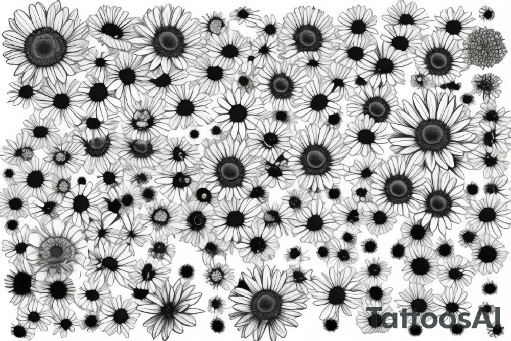 Gerbera with fine lines and triangles tattoo idea