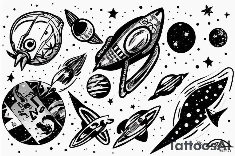 Space duck abmiral in space ship tattoo idea