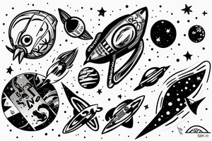 Space duck abmiral in space ship tattoo idea