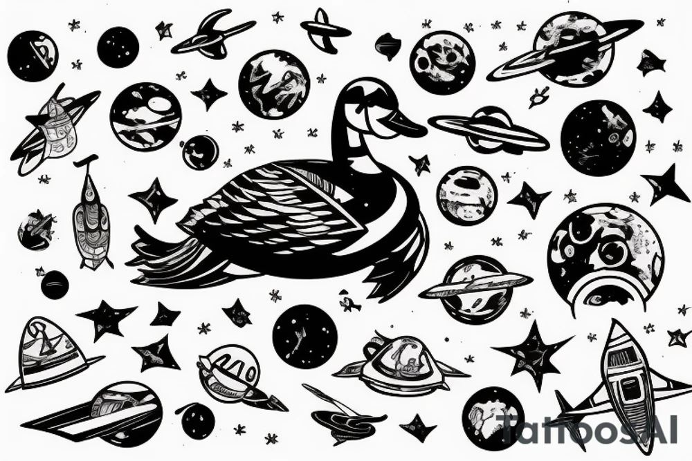 Space duck abmiral in space ship tattoo idea
