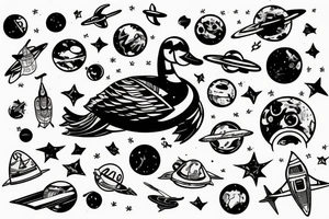 Space duck abmiral in space ship tattoo idea