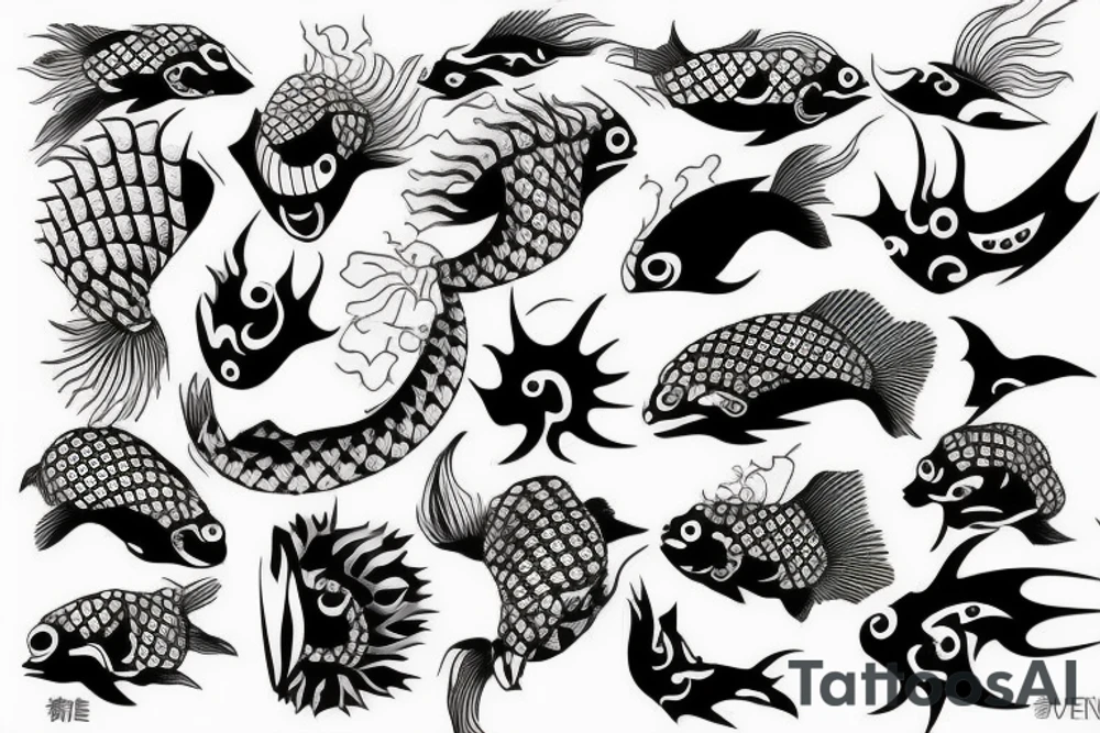 fish, yakuza, hand tattoo idea