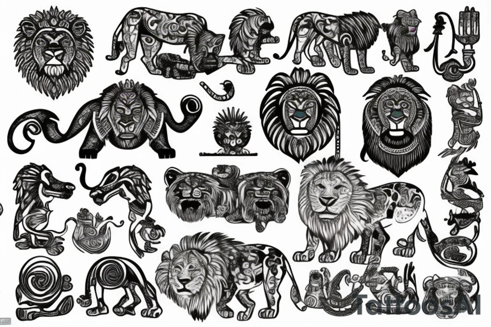 Lion in Mayan style tattoo idea