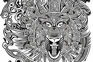 Lion in Mayan style tattoo idea