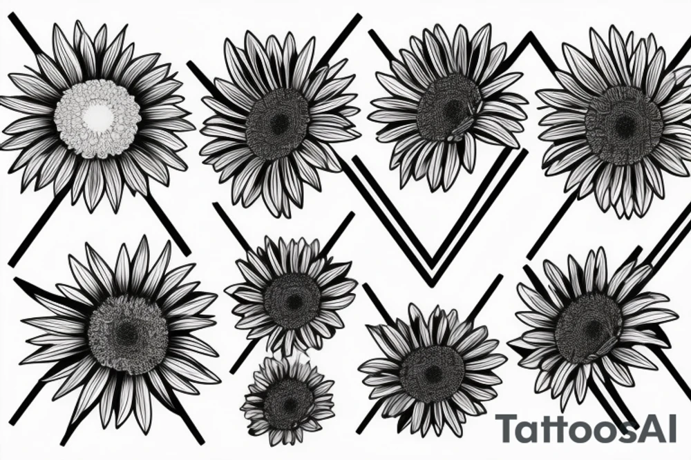 Gerbera with fine lines and triangles tattoo idea