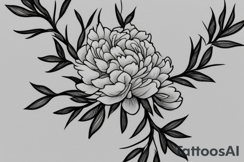 peony, with branches woven into it. tattoo idea