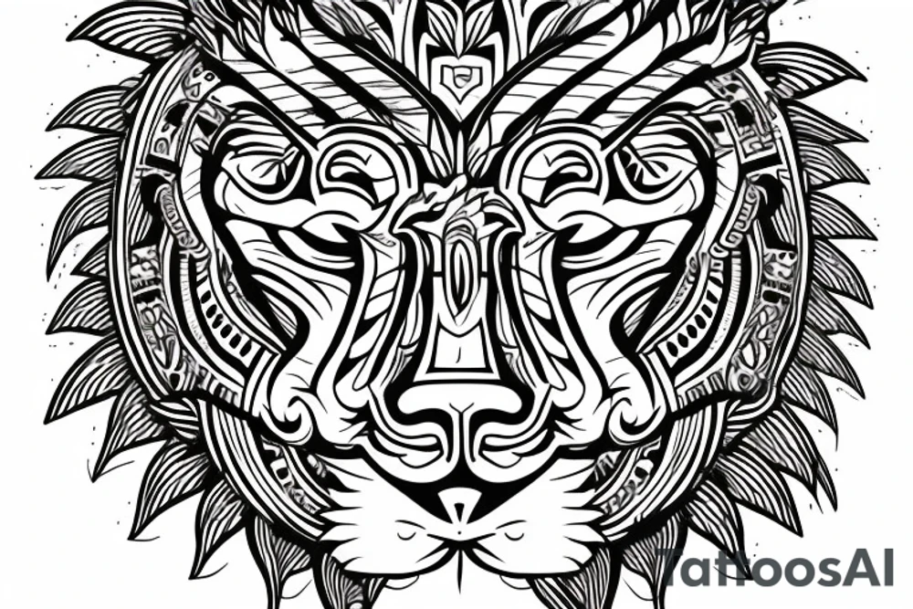 Lion in Mayan style tattoo idea