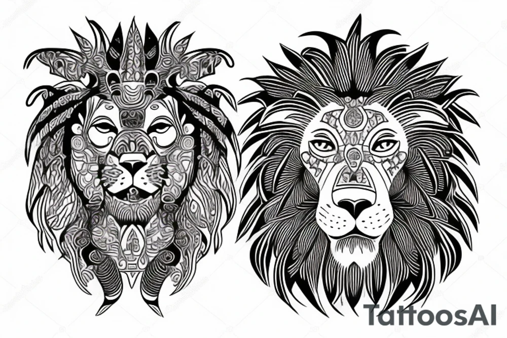 Lion in Mayan style tattoo idea