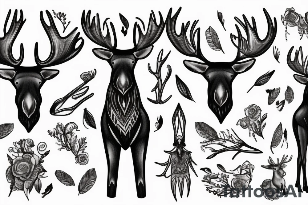 black moose with long legs, arms and a massive body tattoo idea