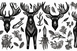black moose with long legs, arms and a massive body tattoo idea