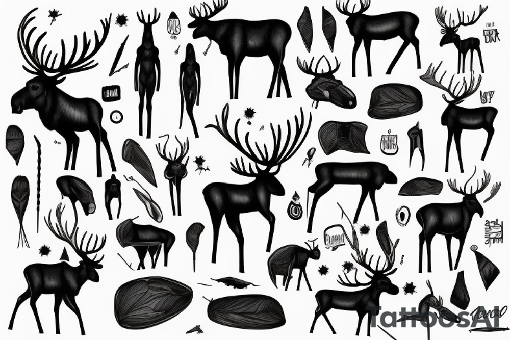 black moose with long legs, arms and a massive body tattoo idea
