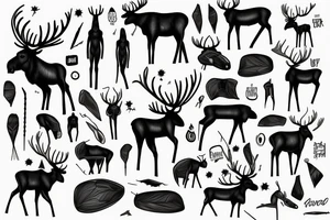 black moose with long legs, arms and a massive body tattoo idea