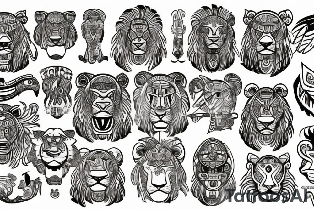 Lion in Mayan style tattoo idea