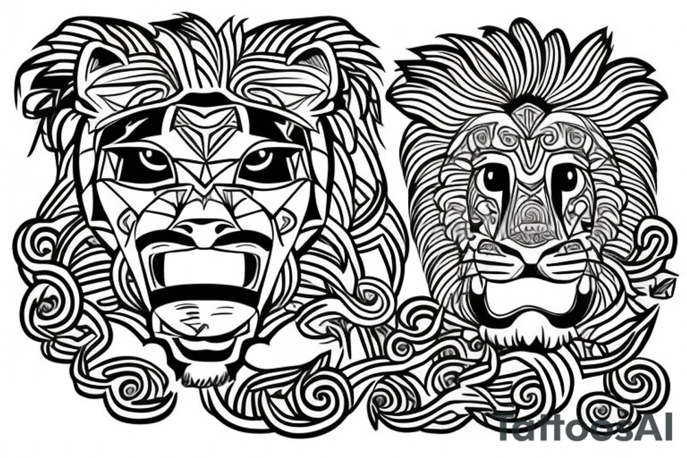 Lion in Mayan style tattoo idea