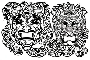 Lion in Mayan style tattoo idea