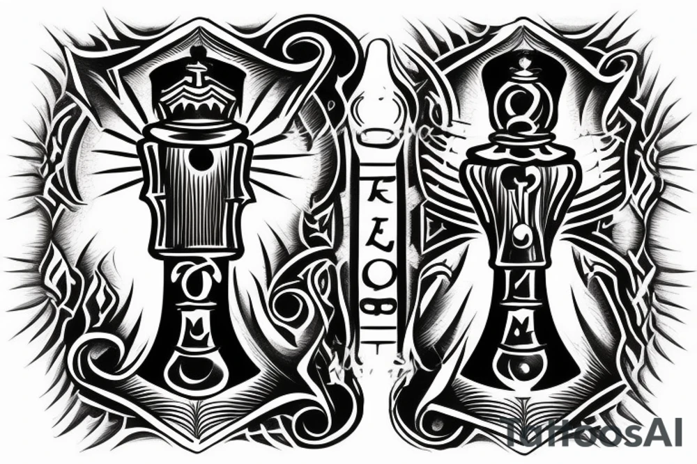 Two chess pieces with words "Dialectics of life" tattoo idea