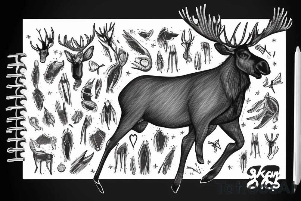 black moose with long legs, arms and a massive body tattoo idea